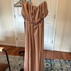 Zara blush strapless dress with lace detailing at bottom